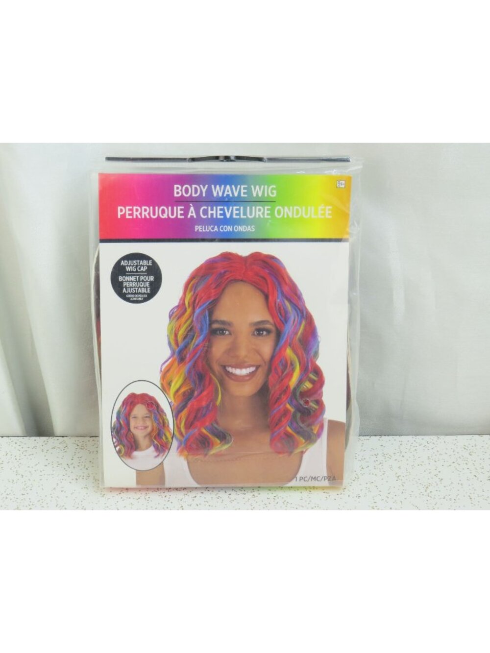 Rainbow Body Wave Wig Shoulder Length Halloween Cosplay Costume One Size Fits Al